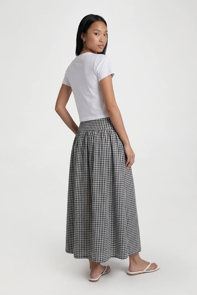 boohoo Dames Gingham Poplin Maxi Rok | Zwart | Maat: 36