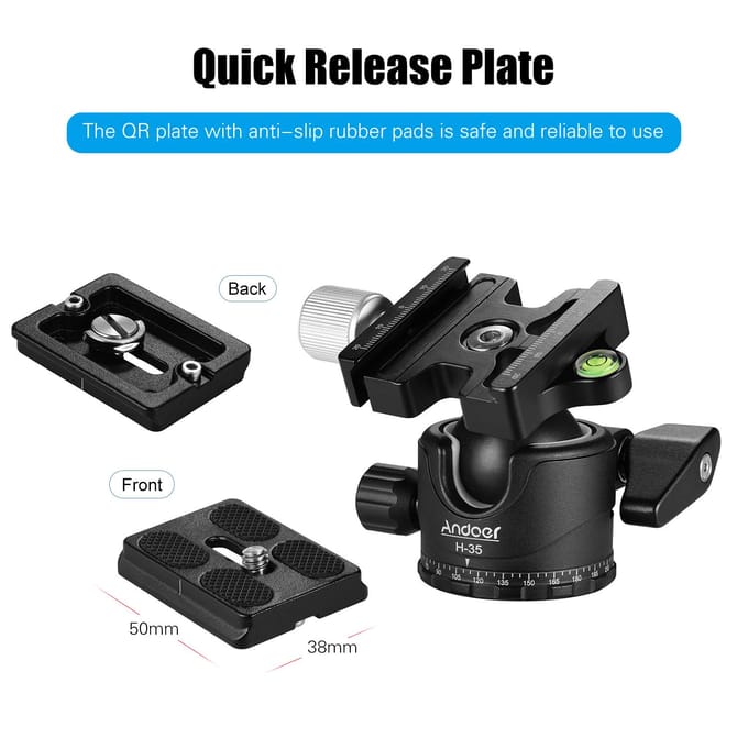 Andoer H-35 Panorama Statief Balhoofd Balhoofd Mount Adapter U-Groef Low Gravity Center Design zwart