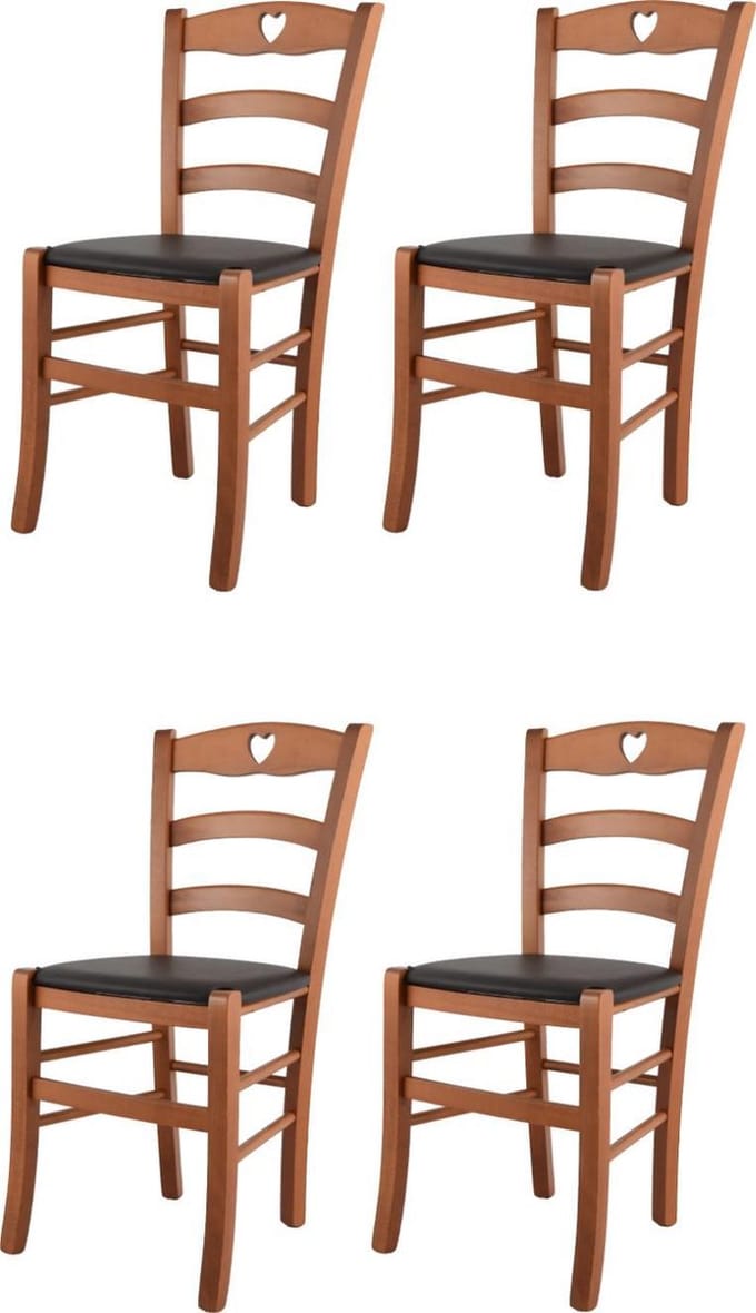 Tommychairs Cuore - Eetkamerstoelen - Set van 4 - Kersenhout - Kunstleer