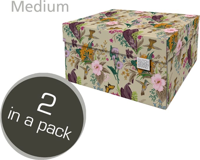 Dutch Design Brand - Dutch Design Storage Box Medium - Opbergdoos - Opbergbox - Bewaardoos - Bloemen, Kolibrie, Vlinders - Botanical
