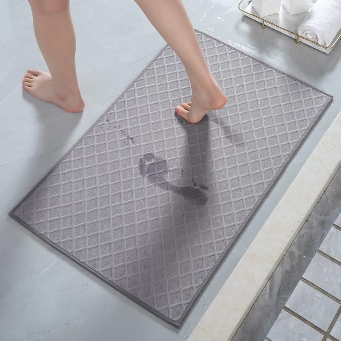 Ultradunne Antislip Badmat voor Badkamer - Grijs 20" x 32"