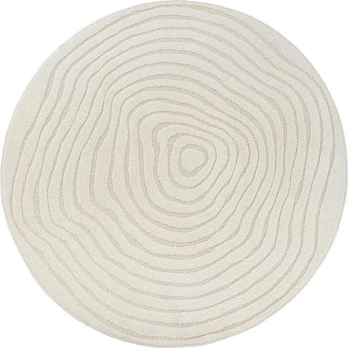 Rond Vloerkleed Elio – Japandi, Laagpolig met 3D-Effect in Crème-Ø 200 cm