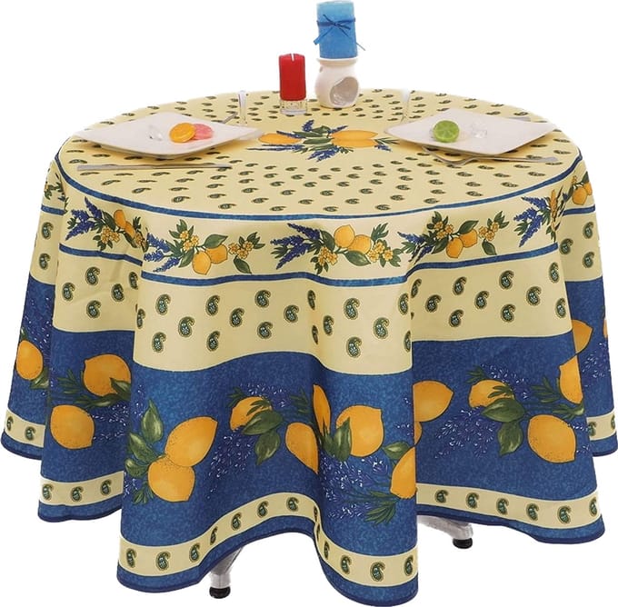 Provençaals rond vlekbestendig tafelkleed 100% polyester - Citroen