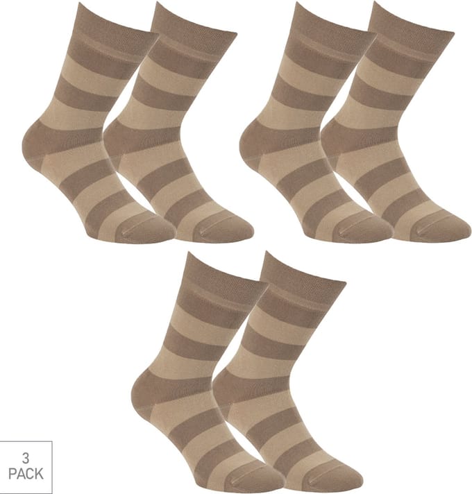 Boru Bamboo - 3-Pack - Gestreepte Sokken - Bamboe - Antibacterieel - Heren / Dames - beige - 46-47 - 2326