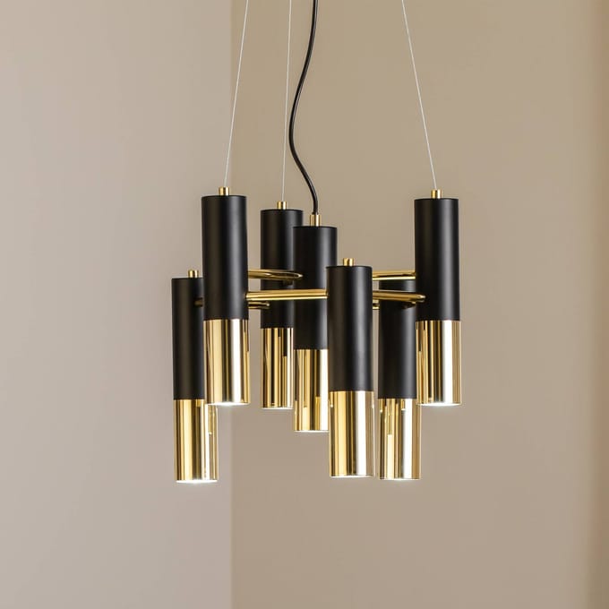 Domiluce Hanglamp Orino, zwart/goud, metaal, 7-lamps, GU10