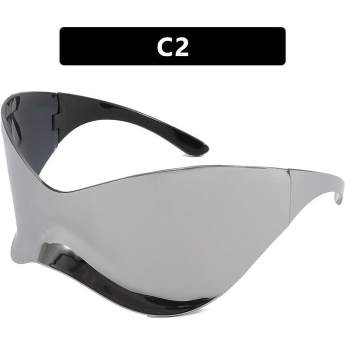 1PC Lunettes de Soleil Super Grandes Future Tech Style Y2K Mode Punk Intégrées Élégantes Surdimensionnées gray