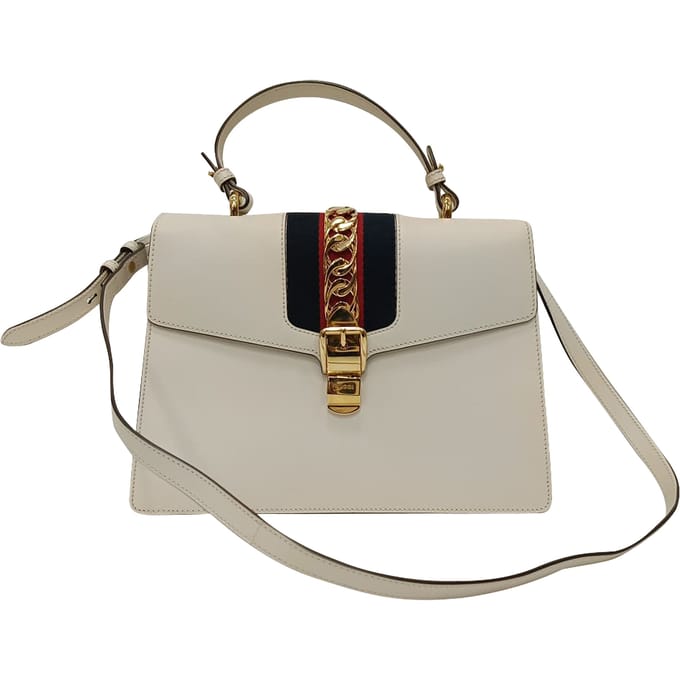 Gucci Medium Sylvie handtas met handvat in wit leer