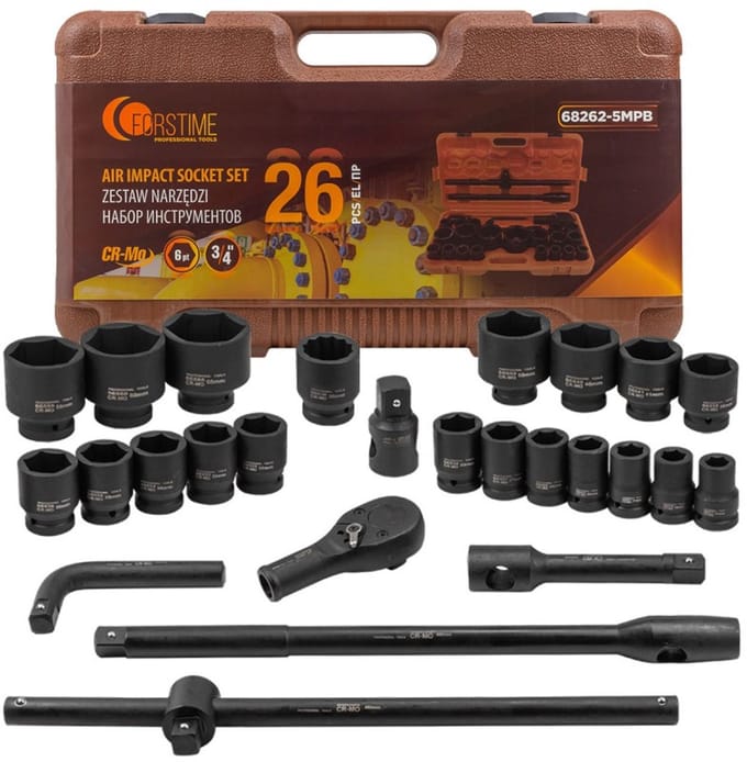 Forstime FT-68262 - Dopsleutelset - 17-65mm - 26 Delig - Stalen Behuizing