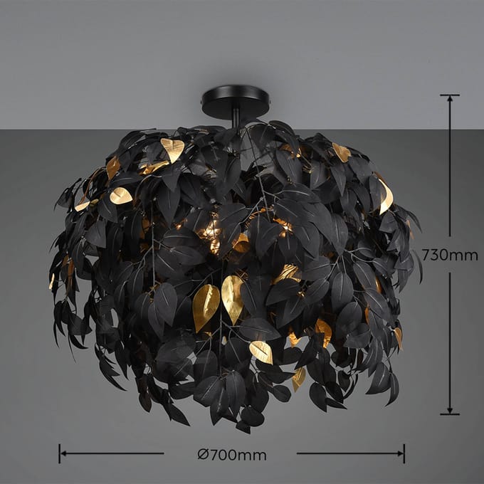 REALITY LEAVY - Plafondlamp - Zwart met goud - excl. 3x E14 28W - Plafondbevestiging