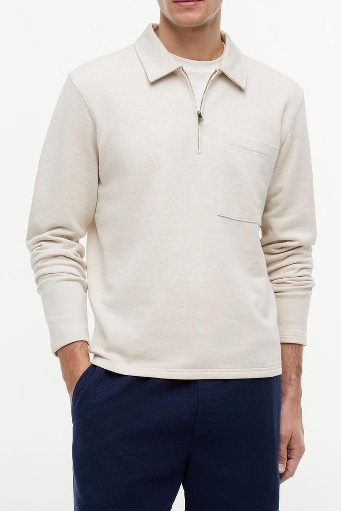 Tommy Hilfiger Essential Terry Quarter-zip Heathered Oatmilk Größe: S | Pullover Outlet | Herren