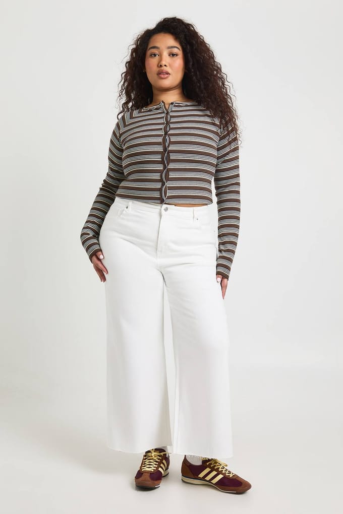 boohoo Dames De Plus High Waist Cropped Wide Leg Jeans | Wit | Maat: 46