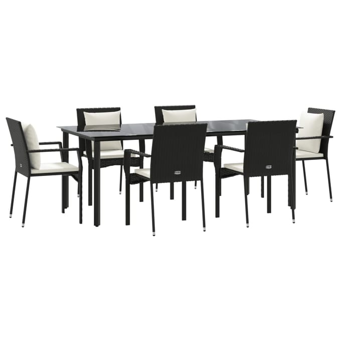 vidaXL - 7-delige - Tuinset - met - kussens - poly - rattan - zwart