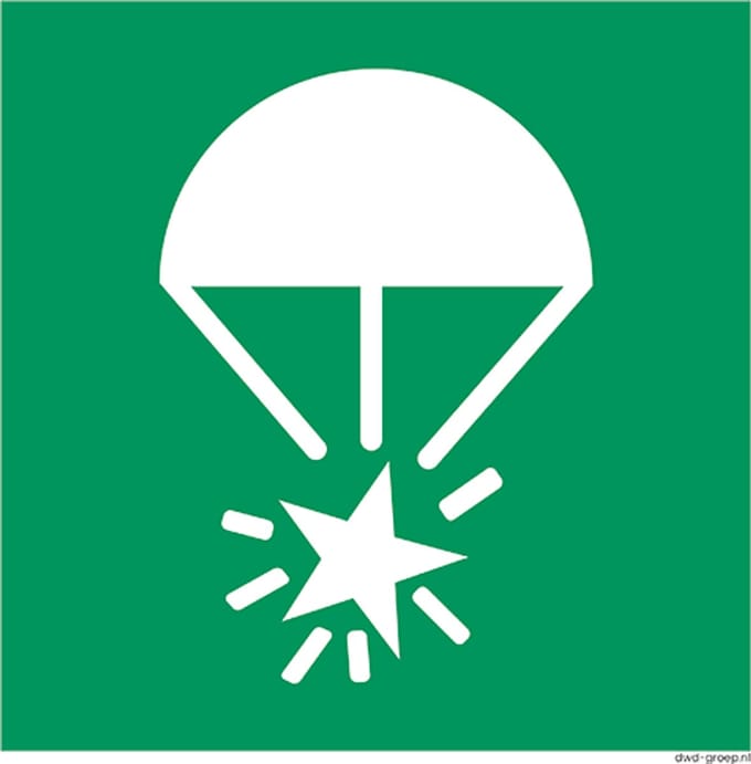 Parachute noodsignaal bord pictogram 200x200 mm - ISO 7010 E049