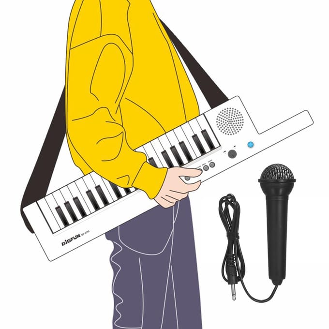 Gitaar Elektronische Piano met Mini Toetsenbord 37-Toetsen Elektronisch Toetsenbord Piano Oplaadbaar Kinderen wit