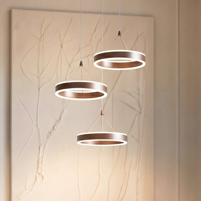 Lucande LED hanglamp Kolo, bruin, 3-lamps, dimbaar