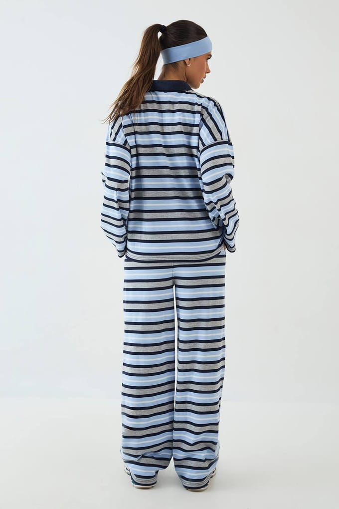 Dames DSGN Studio Gestreepte Wijde Pijpen Broek | Indigo | Maat: Small