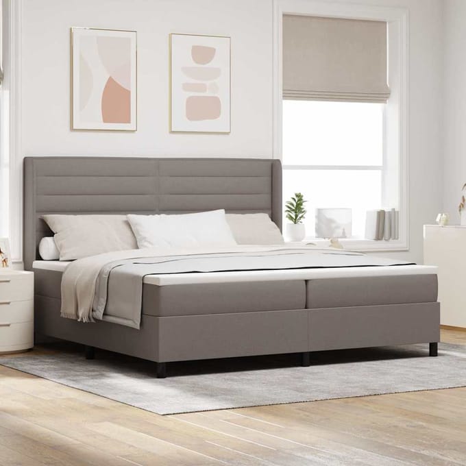 vidaXL - LED - Box - Spring - Bed - met - hoofdeinde - Taupe - 200 - x - 200 - cm - Stof