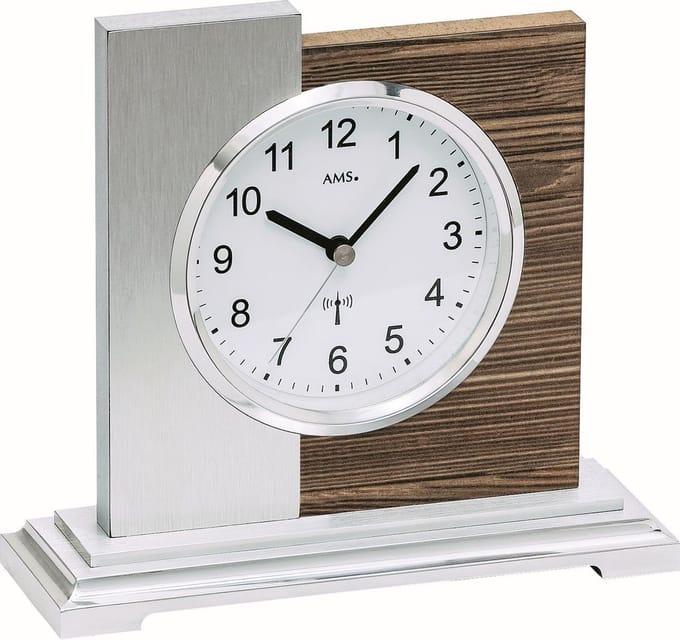 AMS Tafelklok zendergestuurd Notenhout-Aluminium 5149