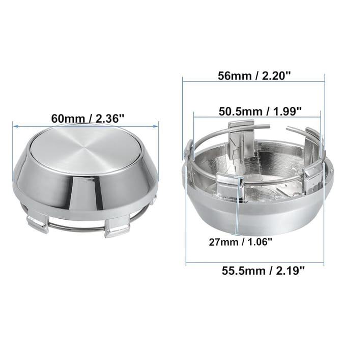 4x Pour Cache Central de Roue Universel Jante Chrome Cache Moyeux 60mm Sans Logo Base Argentée white