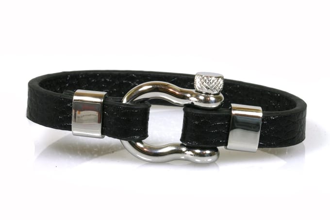 IbizaMen - Zwart leren armband - RVS karabijn sluiting - 21cm