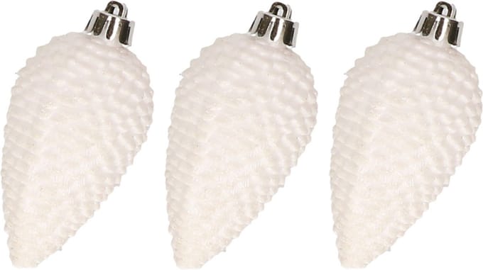 Decoris Kersthangers dennenappels - 6x st - wit - glitter - 8 cm - kunststof - kerstversiering