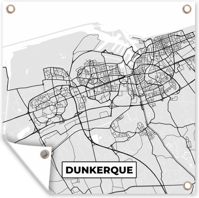 Tuindoek Kaart - Stadskaart - Dunkerque - Plattegrond - Frankrijk - 100x100 cm