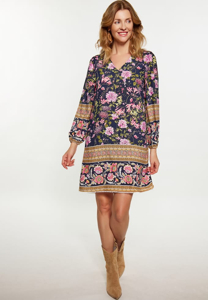 usha Jurk Dames Navy Veelkleurig