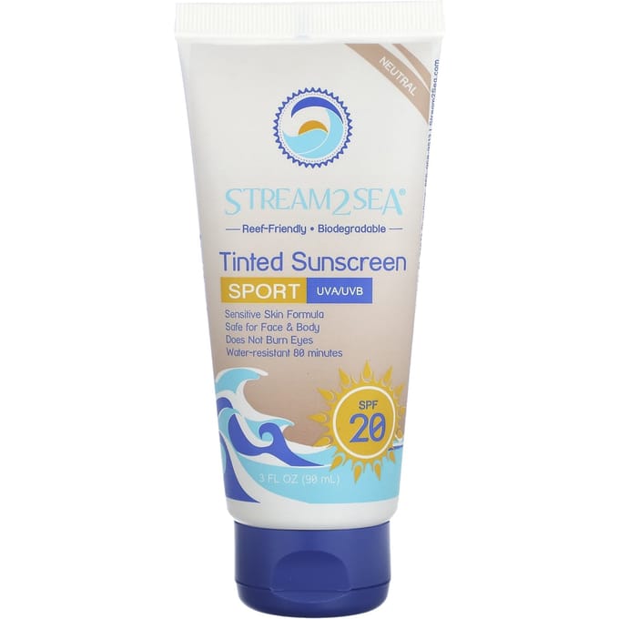 Stream2Sea, Crème solaire teintée, Sport, FPS 20, Neutre, Sans parfum, 3 fl oz (90ml) white