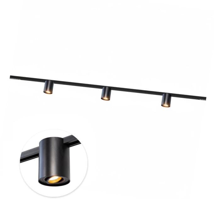 Qub Viror Railverlichting - Zwart - 300 cm - I-Vorm - 3x Viror Orbit Spots - Dimbaar - Complete Set