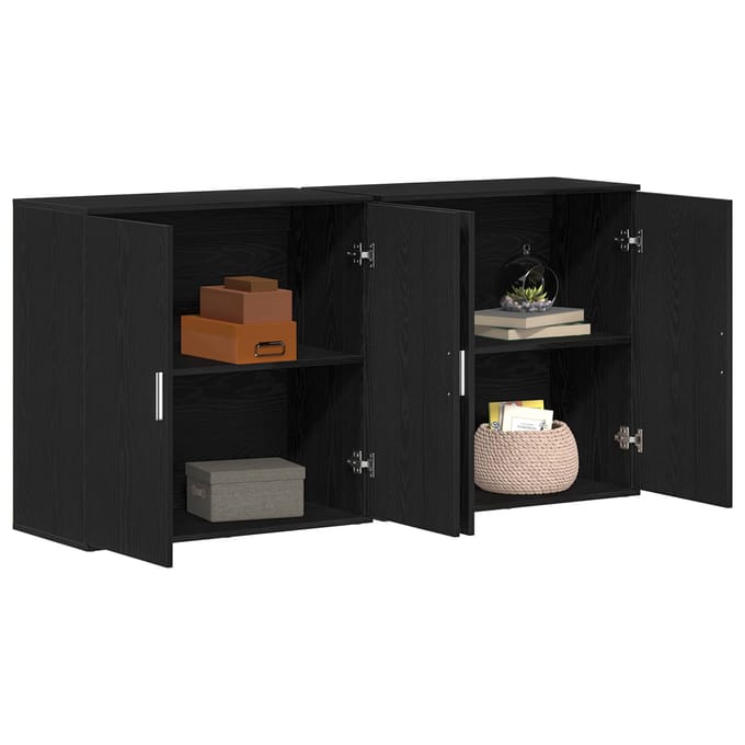 vidaXL - Dressoir - 2 - st - Zwart - Eiken - 79 - x - 38 - x - 80 - cm - Bewerkt - hout