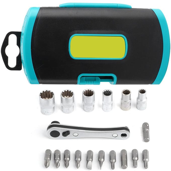 18 in 1 Mini 14in Ratelsleutel Schroevendraaier Bit Set Multifunctioneel Autoreparatiegereedschap black
