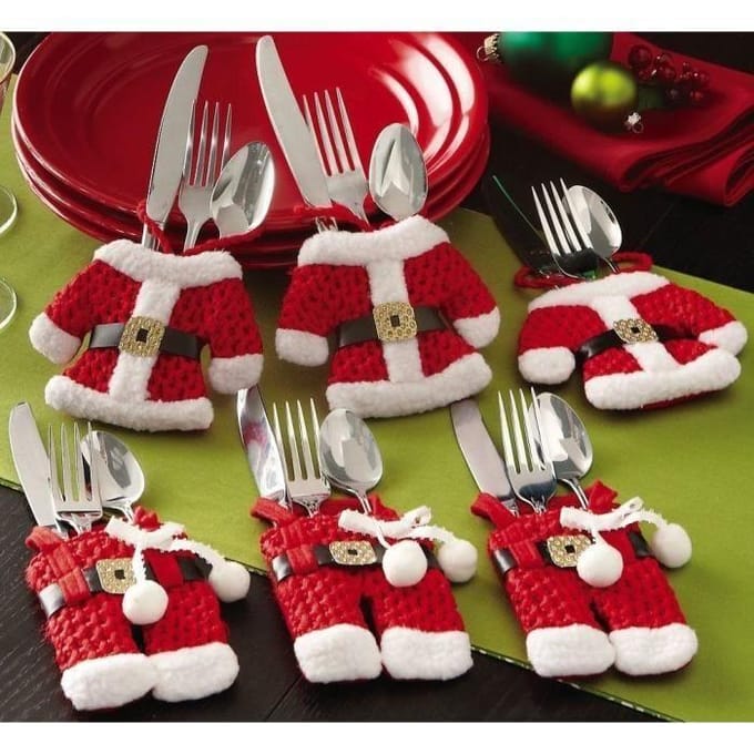 Set van 6 kerstman bestekhouders - DECORATIE DOOS - Decoratieve objecten - Rood - polyester rood