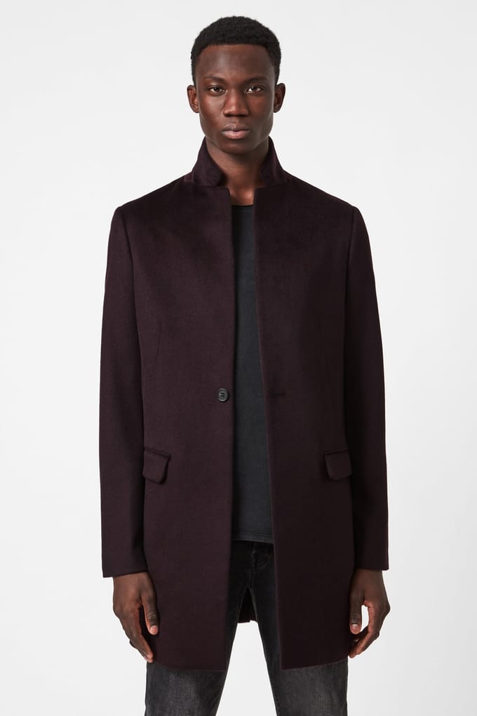 AllSaints Manor Coat Dark Garnet Size: 44 | Single Breasted Coats Outlet | Heren |