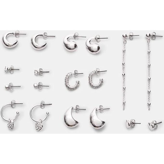 Stradivarius Set van 9 hartvormige oorbellen en ringen  Grijs OS
