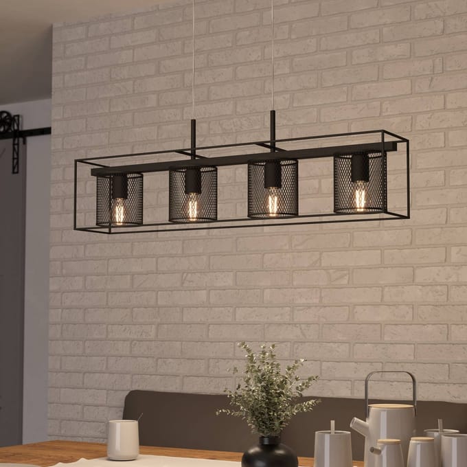 EGLO Hanglamp Catterick, zwart, vier kooikappen