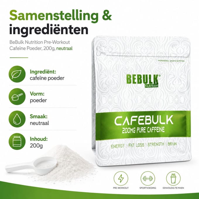 Pre-Workout - Cafeine Poeder - BeBulk Nutrition - 1000g Neutraal