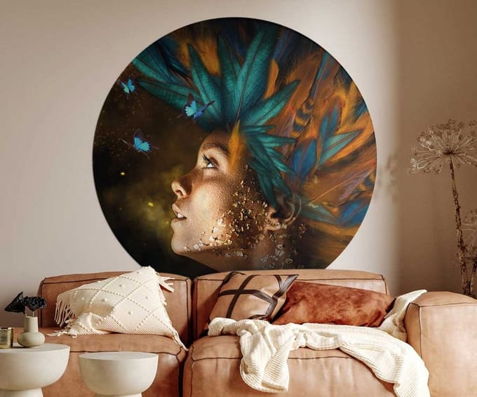 Behangcirkel 80cm Feather woman - Wallz