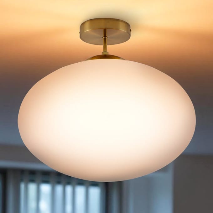 Olucia - KIMI - Plafondlamp - Wit / Messing - Vorm: Ovaal
