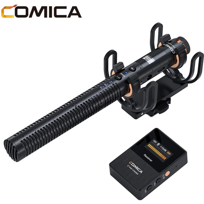 COMICA VM30 2.4G cameramicrofoon Cardioïde condensatormicrofoonsysteem met 3,5 mm poort OLED-scherm zwart