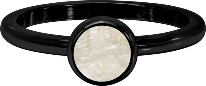 Quiges Stapelring Dames - Vulring - RVS Zwart met Schelp Creme - Maat 19 - Hoogte 2mm