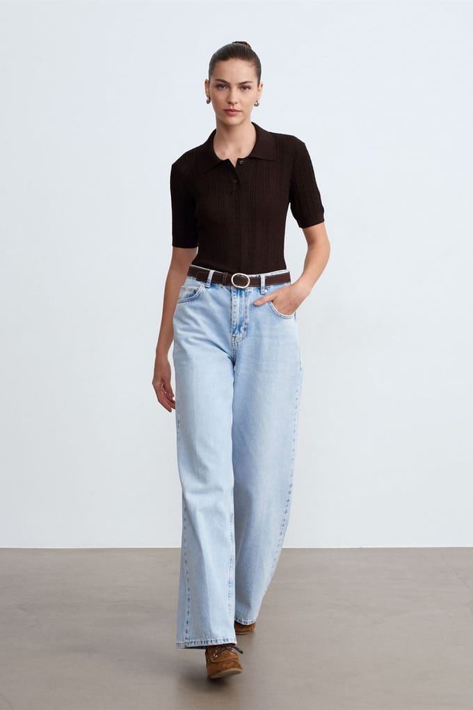 Hoge Taille Wijde Pijpen Katoenen Denim Jeans
