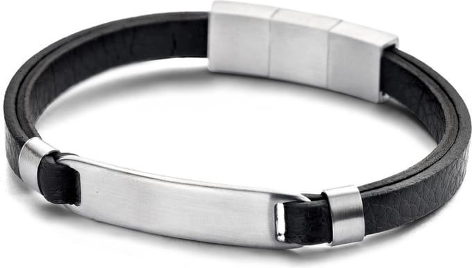 Frank 1967 7FB-0443 leren armband met stalen element - 21 cm - zwart