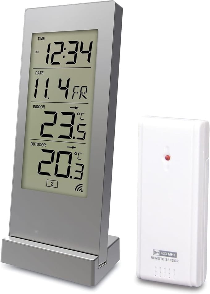 SCH® Weerstation met Buitensensor - Weerstation - Zilver - ‎ 7cm x 5cm x 17cm