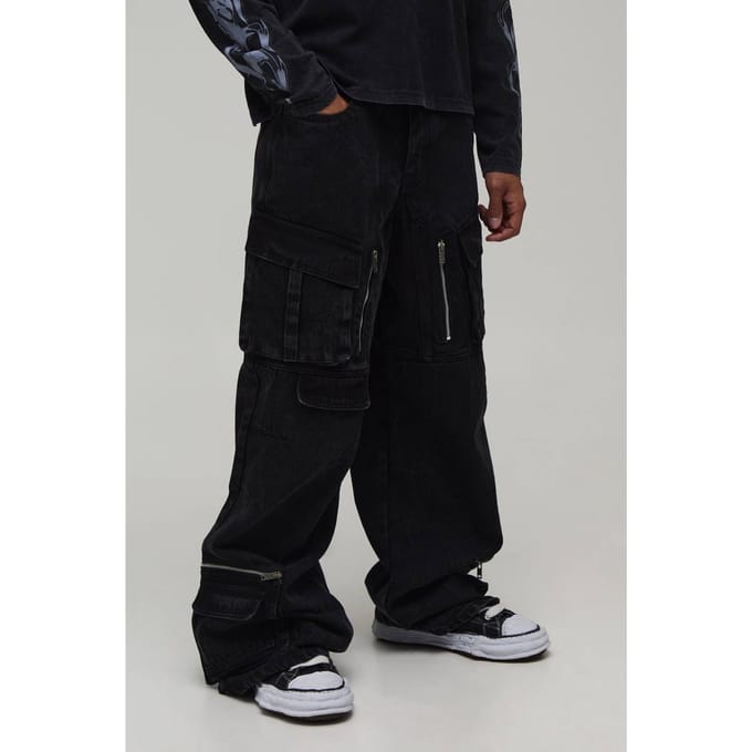 Parachute Fit Cargo Jeans | Washed Black | Size 48R