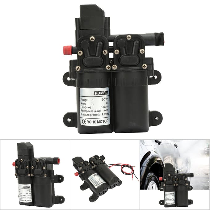 Dubbelzuigende elektrische zelfaanzuigende membraanwaterpomp 12V 100W(zwart)