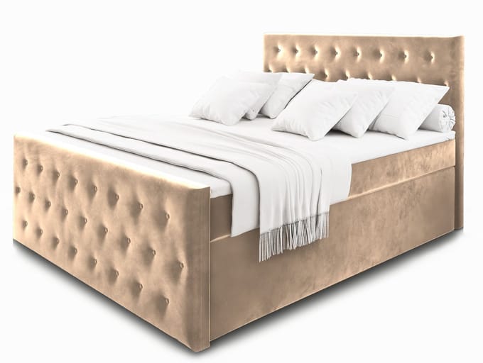 Boxspring FONDI 140x200 cm met matras en topper, bedkasten - Beige