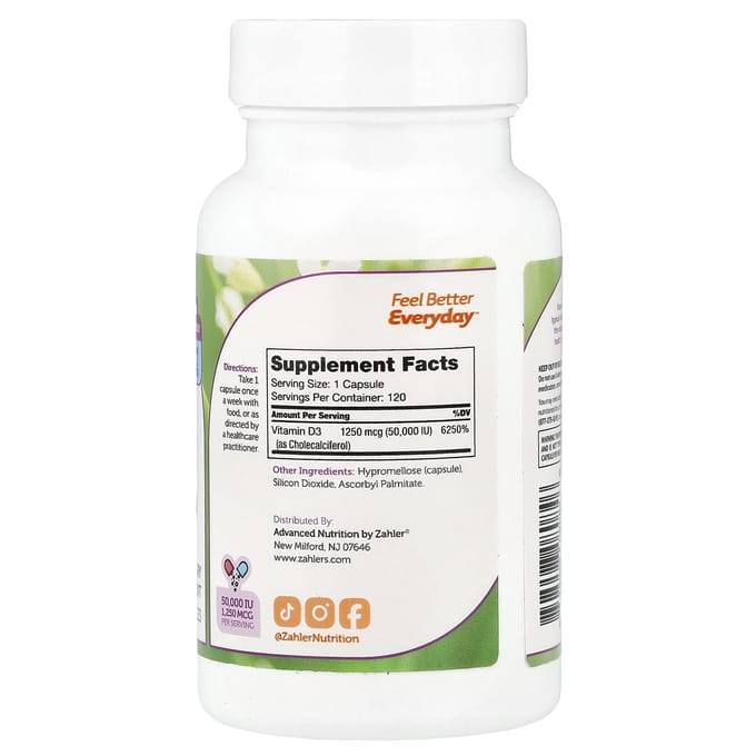 Zahler, Vitamine D3, 1.250 mcg (50.000 IE), 120 capsules