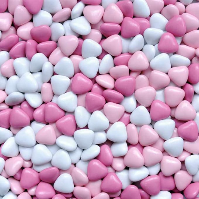 Chocolade mini Hartjes ROZE-wit- 500 gram doopsuiker love-chocolade