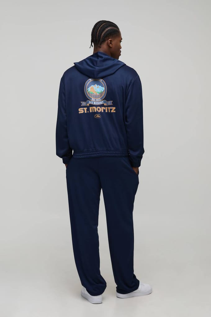 Oversized Boxy Tricot Hoodie met Rits en Baggy Joggingbroek Trainingspak | Navy | Size Medium