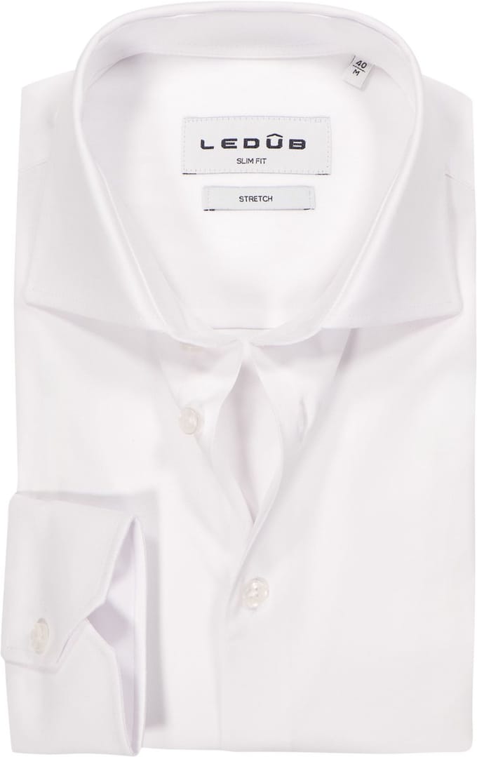 Ledub slim fit overhemd - mouwlengte 72 cm - popeline - wit - Strijkvriendelijk - Boordmaat: 40 (EU maat: M)